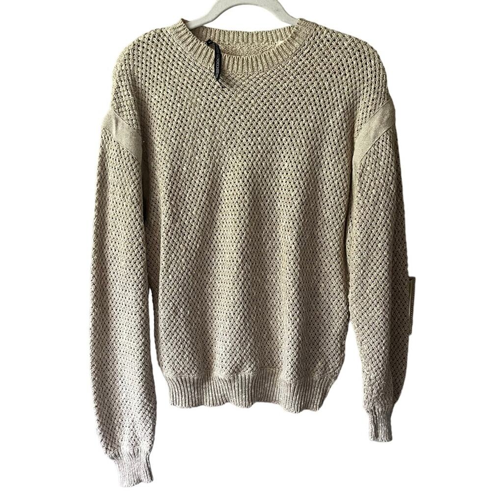 Umberto Ginocchietti Chunky Fisherman Knit Sweater Top Linen Coastal Beige Tan - Picture 2 of 12